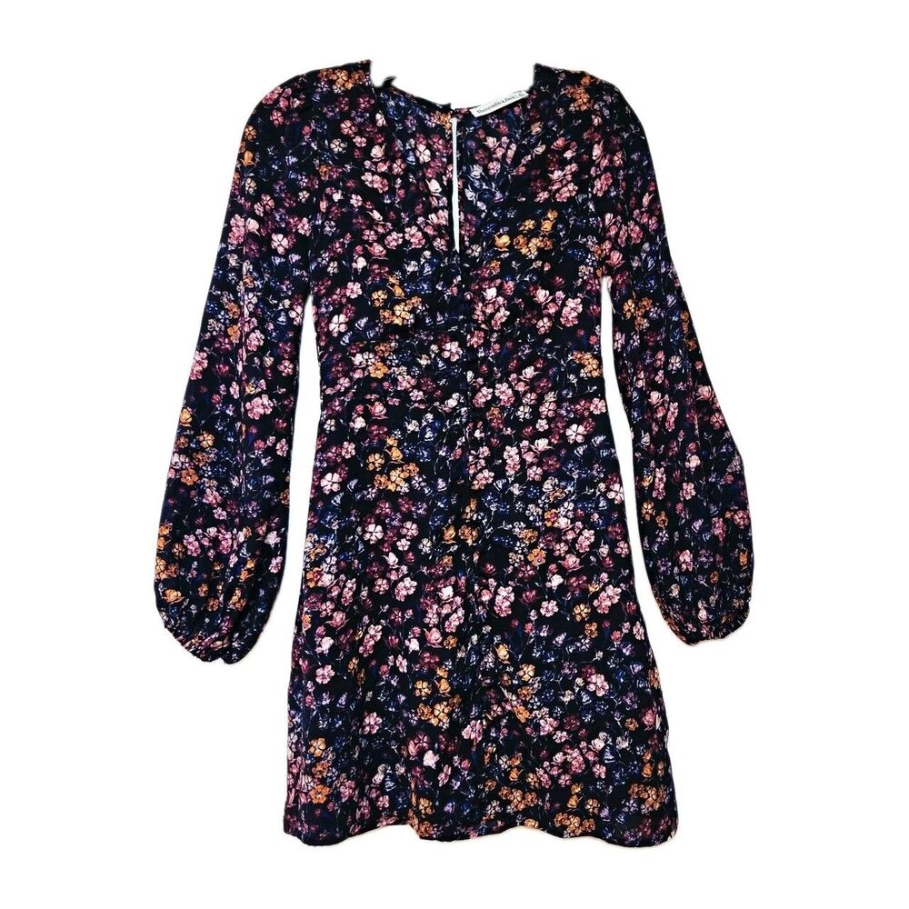 Abercrombie & Fitch XS Floral Mini Dress Chiffon Long Sleeve V Neck Ruched Party